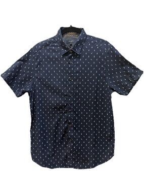 Ted Baker London Navy Short-Sleeve Button-Down with White Micro Musical Motif LG